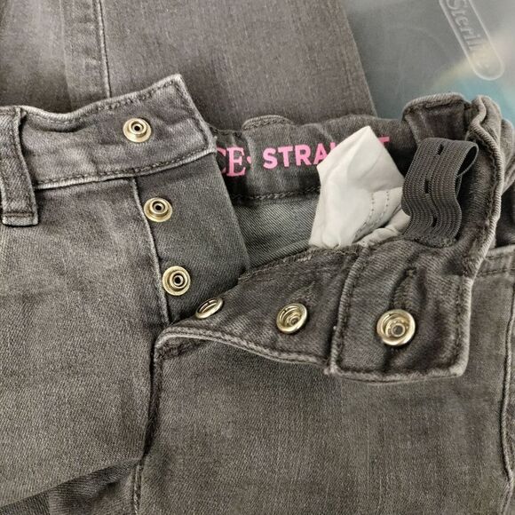 Place size 5 gray jeans straight leg distressed frayed hem adjustable waist - Picture 6 of 8